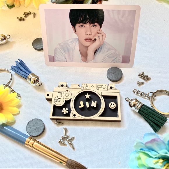 BTS JIN Wooden 3D Fridge Magnet or Keychain - Picture 2 of 3